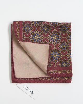 Eton Dark Red Medallion Print Silk Pocket Square Burgundy 306