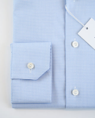 Eton Micro Check Slim Shirt With White Collar Light Blue  1