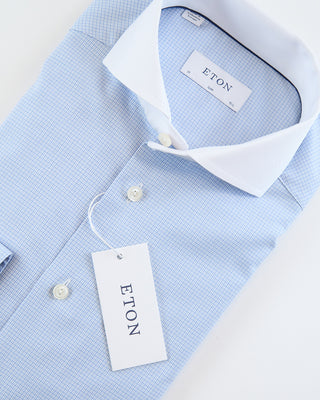 Eton Micro Check Slim Shirt With White Collar Light Blue  3