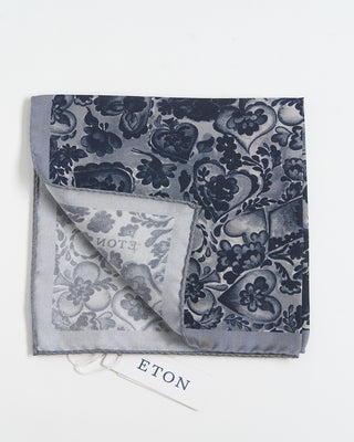 Eton Dark Blue Floral Silk Pocket Square Navy 300
