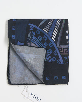 Eton Dark Blue Motif Silk Pocket Square Navy 310
