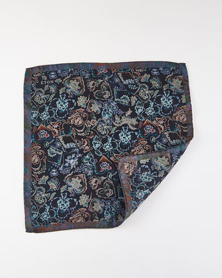 Eton Navy Motif Silk Pocket Square Navy  1