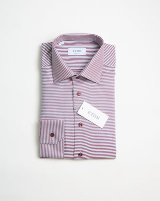 Eton Red Houndstooth Signature Twill Contemporary Shirt Bordeaux 0