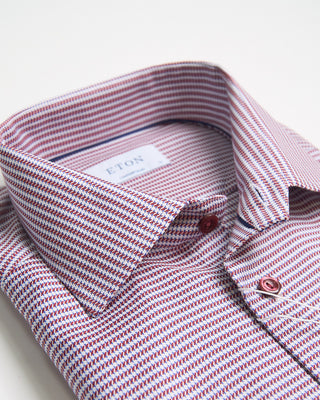 Eton Red Houndstooth Signature Twill Contemporary Shirt Bordeaux 0 2