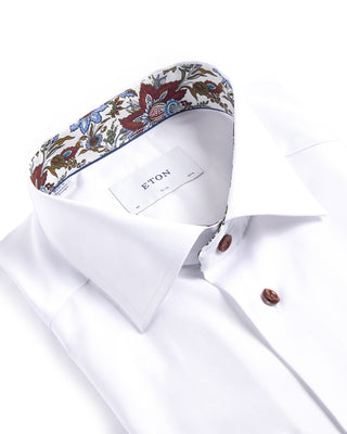 Eton Floral Effect Slim Fit Twill Shirt White 4151