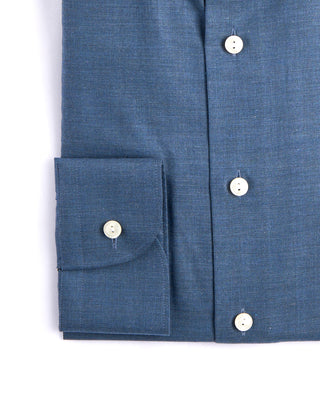 Eton Solid Signature Wide Spread Flannel Contemporary Shirt Blue 2 4262