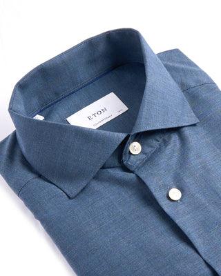 Eton Solid Signature Wide Spread Flannel Contemporary Shirt Blue 4115