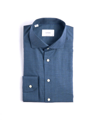 Eton Solid Signature Wide Spread Flannel Contemporary Shirt Blue 4 4263