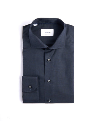 Eton Micro Check Flannel Contemporary Shirt Navy 3 4251