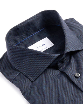 Eton Micro Check Flannel Contemporary Shirt Navy 4111
