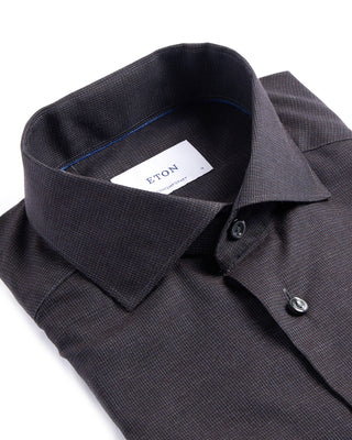 Eton Micro Check Flannel Contemporary Shirt Charcoal 4088