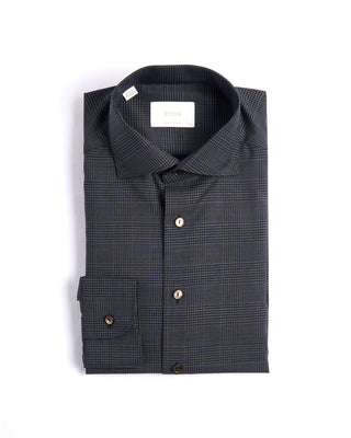 Eton Check Merino Wide Spread Shirt   Contemporary Fit Gunmetal 2 4261
