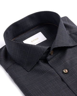 Eton Check Merino Wide Spread Shirt   Contemporary Fit Gunmetal 4117