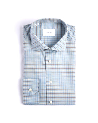 Eton Contemporary Check Flannel Shirt Light Blue 2 4242