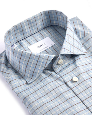 Eton Contemporary Check Flannel Shirt Light Blue 4105