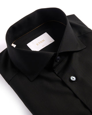 Eton Solid Merino Wide Spread Slim Fit Shirt Black 4040