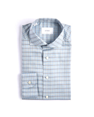 Eton Check Signature Flannel Slim Shirt Light Blue 3 4245
