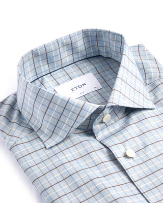 Eton Check Signature Flannel Slim Shirt Light Blue 4103