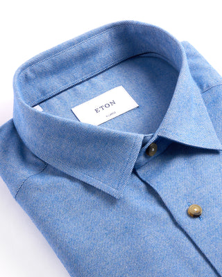 Eton Solid Flannel Casual Fit Shirt Blue 2 4044