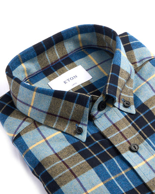 Eton Plaid Flannel Casual Fit Shirt Blue 1 4133