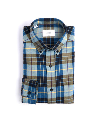 Eton Plaid Flannel Casual Fit Shirt Blue 4 4285