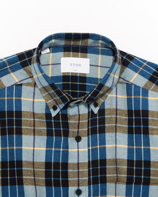 Eton Plaid Flannel Casual Fit Shirt Blue 8 4771