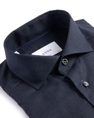 Eton Slim Micro Houndstooth Flannel Shirt Blue  Black 4099