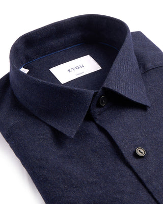 Eton Solid Flannel Casual Fit Shirt Navy 1 4050