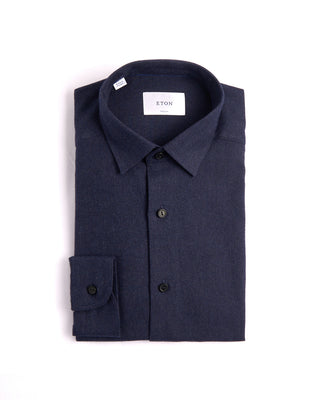 Eton Solid Flannel Casual Fit Shirt Navy 3926