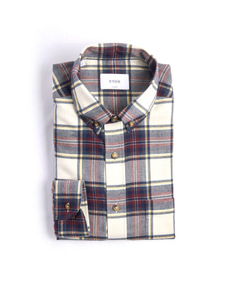 Eton Plaid Flannel Casual Fit Shirt Navy 2 4256