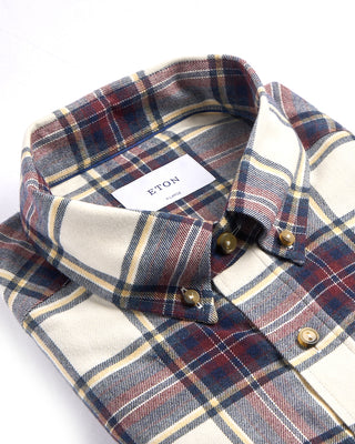 Eton Plaid Flannel Casual Fit Shirt Navy 4139