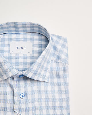 Eton Check Slim Signature Twill Shirt Blue 4 411