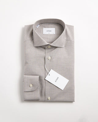 Eton Fine Twill Check Slim Shirt Beige 1241