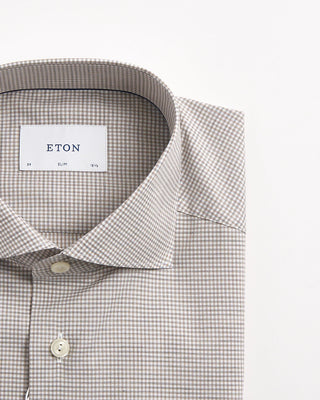 Eton Fine Twill Check Slim Shirt Beige 1243