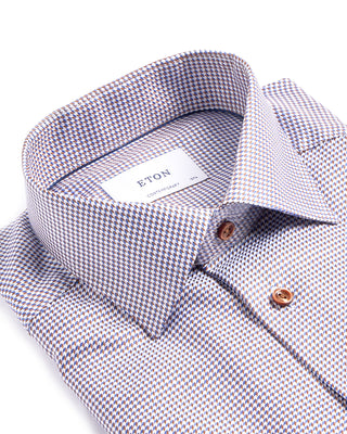 Eton Houndstooth King Twill Shirt Cut Away Collar Contemporary Fit Brown 4121