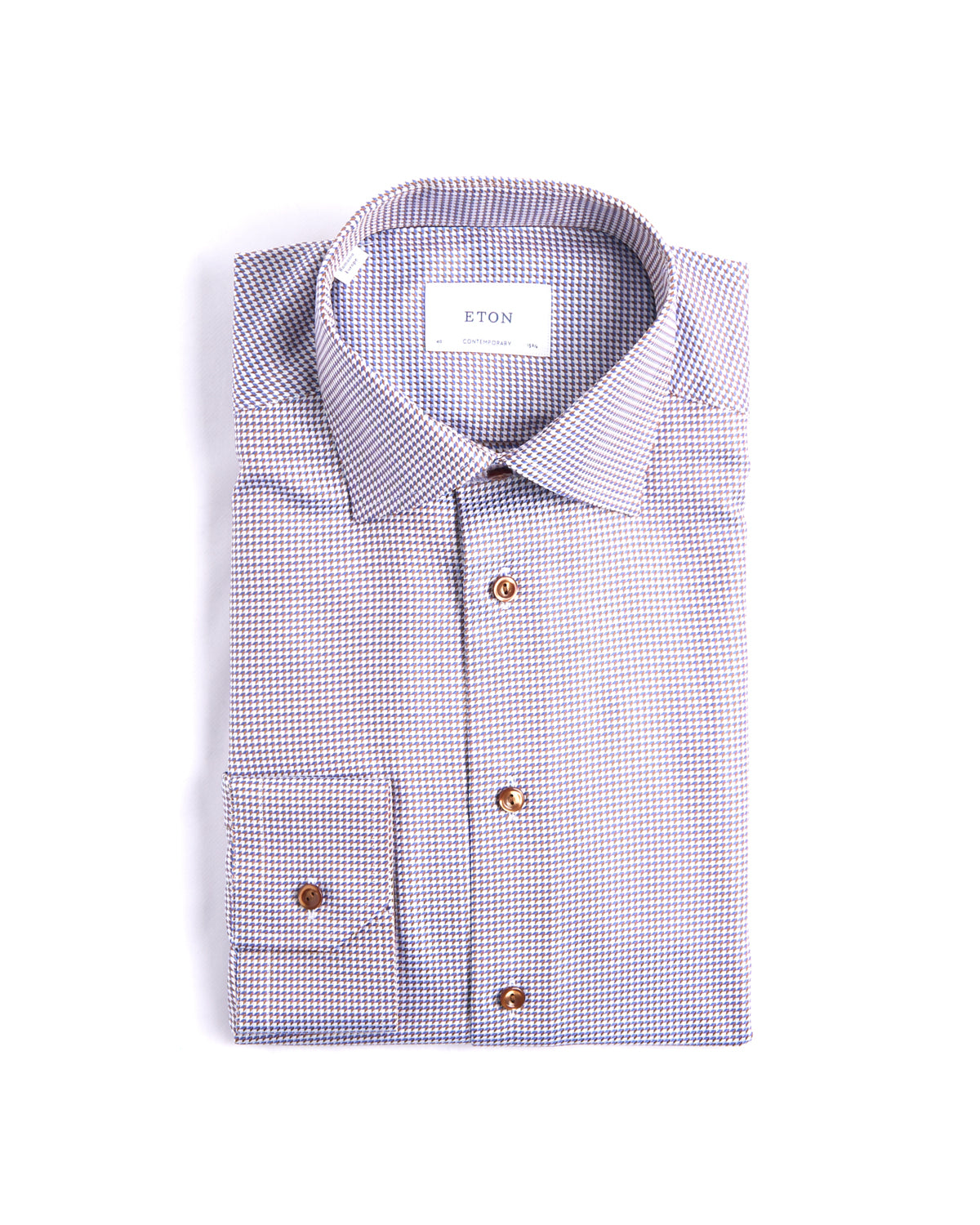 Eton Houndstooth King Twill Shirt Cut Away Collar Contemporary Fit