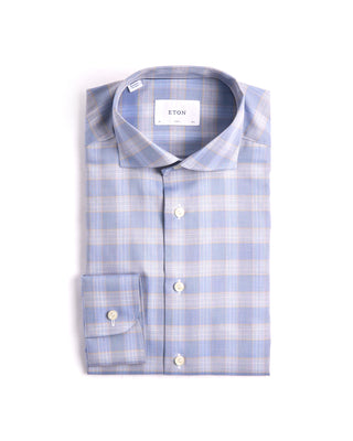 Eton Check Twill Slim Shirt Blue 3892