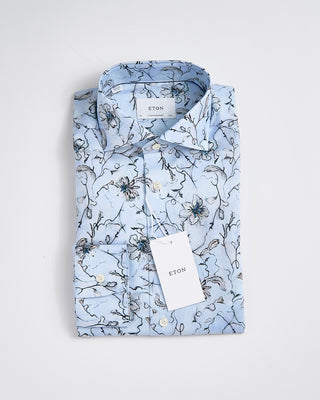 Eton Floral Signature Twill Contemporary Shirt Light Blue 1862
