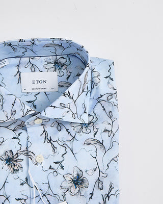 Eton Floral Signature Twill Contemporary Shirt Light Blue 1864
