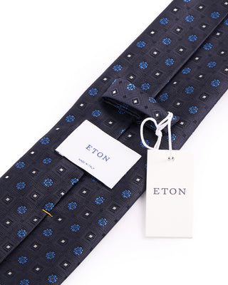 Eton Dark Blue Geometric Woven Silk Tie Blue 1 4693