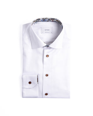 Eton Floral Effect Cut Away Twill Shirt Contemporary Fit White 1 3973