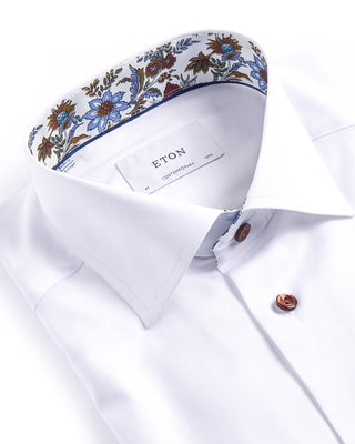 Eton Floral Effect Cut Away Twill Shirt Contemporary Fit White 4 4046