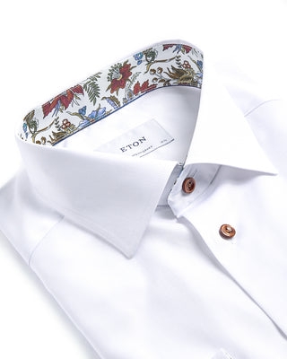 Eton Floral Effect Cut Away Twill Shirt Contemporary Fit White 1 4145