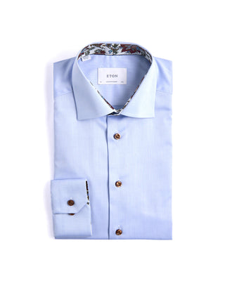 Eton Floral Effect Cut Away Twill Shirt Contemporary Fit Light Blue 3 4227