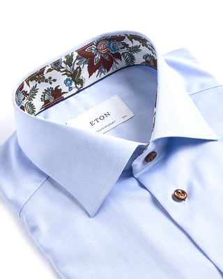 Eton Floral Effect Cut Away Twill Shirt Contemporary Fit Light Blue 4092