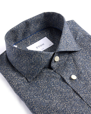 Eton Slim Fit Tonal Ornamental Print Shirt Navy 4125