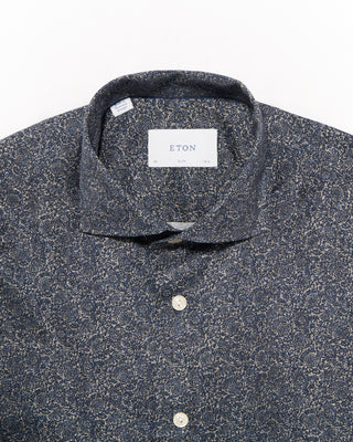 Eton Slim Fit Tonal Ornamental Print Shirt Navy 9 4785