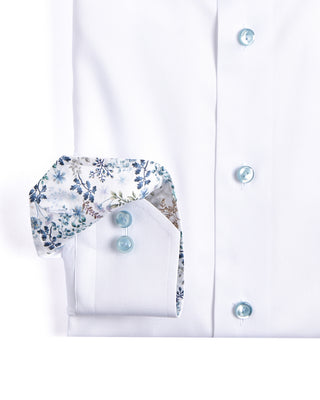 Eton Solid Signature Twill Slim Shirt With Floral Trim White 6 4177