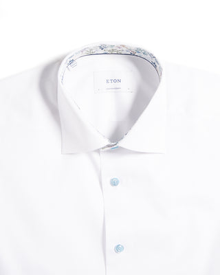 Eton Solid Signature Twill Contemporary Shirt With Floral Trim White 1 6202