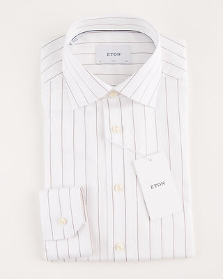 Eton Chestnut Pin Striped Slim Fit White Twill Shirt White 1 2019
